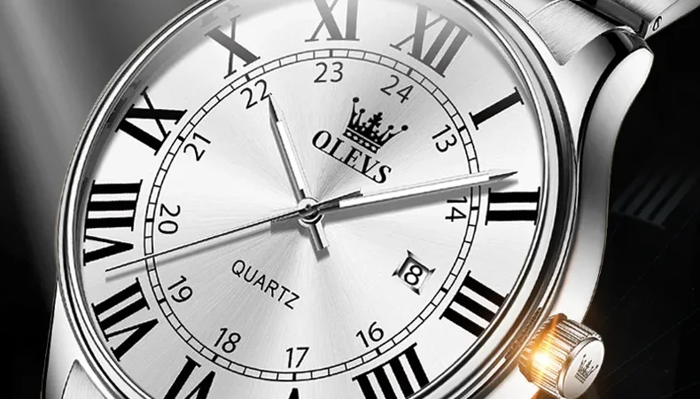 Olevs Herren uhren römische Skala einfache Mode Uhr für Mann wasserdichte Edelstahl leuchtende Datum Original Quarz Armbanduhr