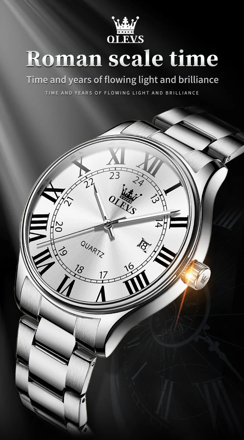 Olevs Herren uhren römische Skala einfache Mode Uhr für Mann wasserdichte Edelstahl leuchtende Datum Original Quarz Armbanduhr