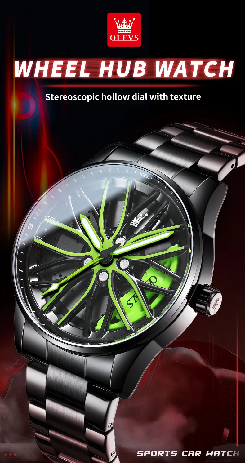 Olevs Herren uhren drehbare Radnabe Zifferblatt Modetrend Original Quarz Armbanduhr wasserdicht Edelstahl leuchtend Nr. 9937