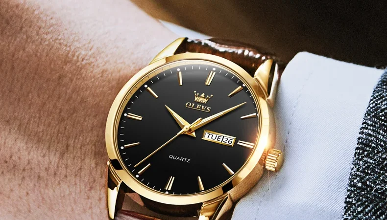 Olevs Top Marke Männer klassische Quarz wasserdichte Uhr Leder armband Business beliebte Freizeit uhr für Mann original leuchtend