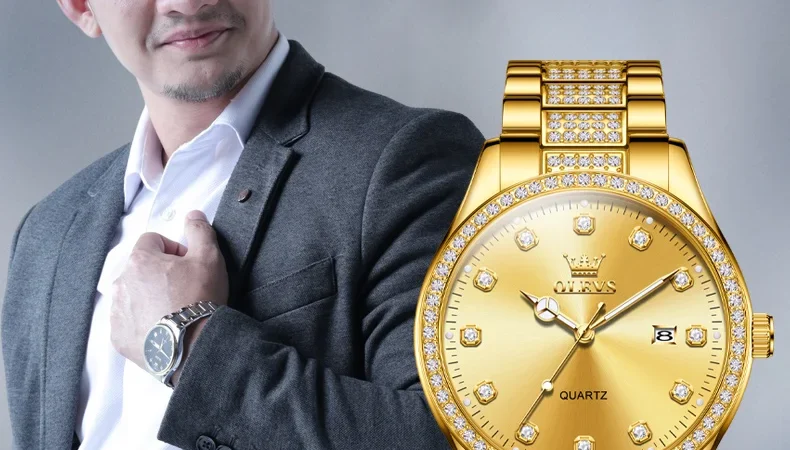 Olevs Uhren für Männer Original Klassiker Mode Quarz Armbanduhr Zirkon eingelegt reloj wasserdichte leuchtende Datums anzeige