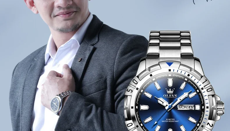 OLEVS Herrenuhren, klassischer Pilotenstil, Original-Quarzuhr für Herren, wasserdicht, Stahl, leuchtend, modisch, Trend, Datum, Woche