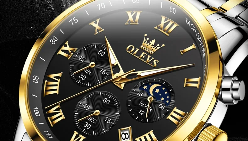 Olevs 5529 Top Luxusmarke Herren uhr wasserdichte leuchtende Edelstahl Mondphase Timing Code Uhr neue Quarz Herren uhr