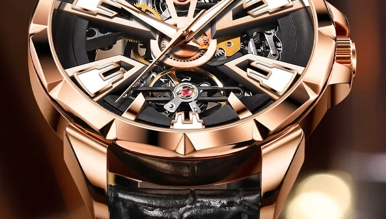 OLEVS 7051 Hohl Automatische Mechanische Uhren für Männer Mode Lederband wasserdicht Leucht Original Marke Luxus Mann Uhr