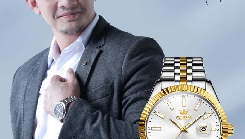 OLEVS Herrenuhren, luxuriös, klassisch, Datumslupe, Original-Quarzuhr für Herren, wasserdicht, Edelstahl, leuchtendes Tagebuch