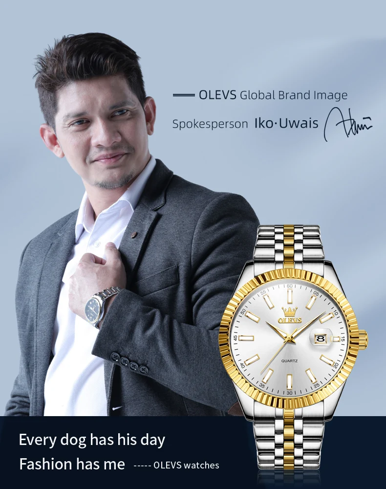 OLEVS Herrenuhren, luxuriös, klassisch, Datumslupe, Original-Quarzuhr für Herren, wasserdicht, Edelstahl, leuchtendes Tagebuch