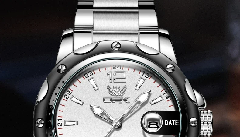 Opk uhren für menoriginal wasserdichte quarzuhr leuchtende armbanduhr edelstahl männlich datums anzeige reloj hombr