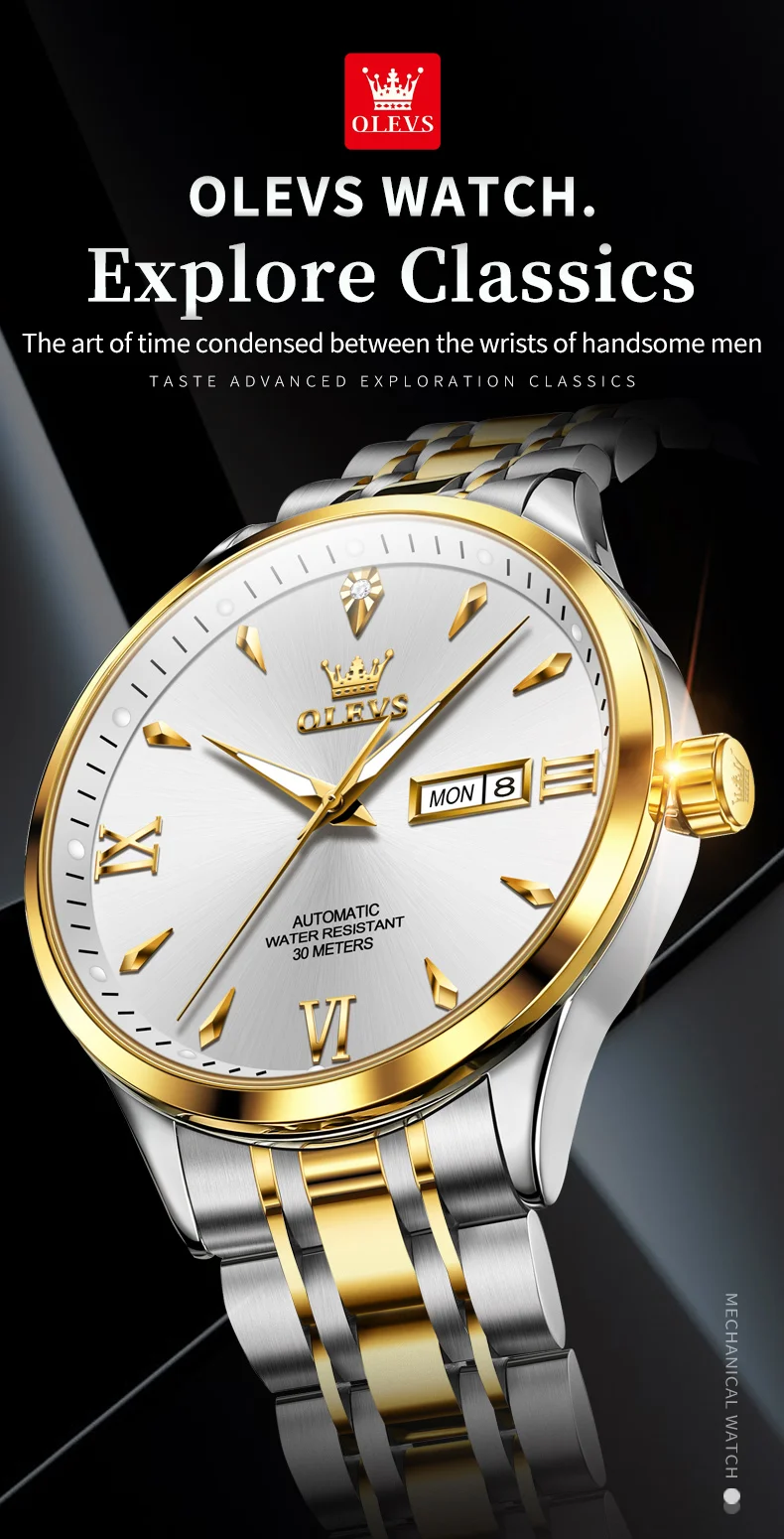 OLEVS Männer Uhren Top Marke Original Automatische Mechanische Uhr für Mann Wasserdicht Leucht Armbanduhr Datum Woche Einfache Mode