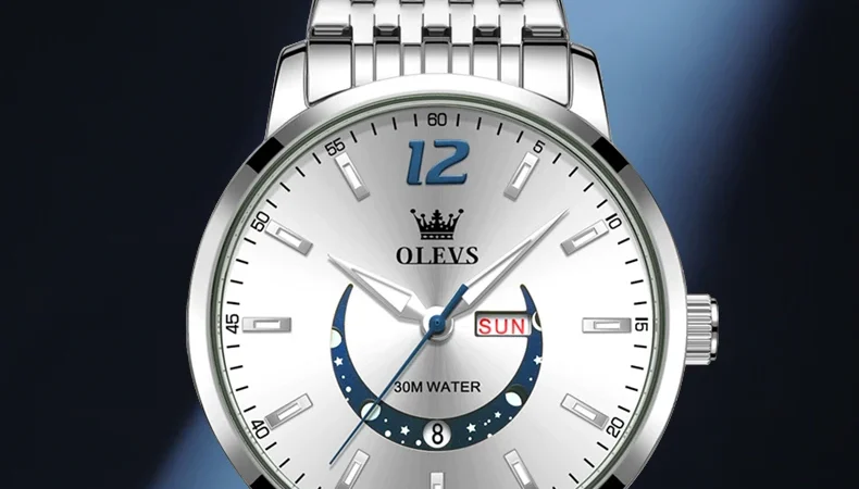Olevs Herren uhren Modetrend Halbmond förmiges Zifferblatt Original Quarzuhr für Mann wasserdichte Edelstahl Datum Woche