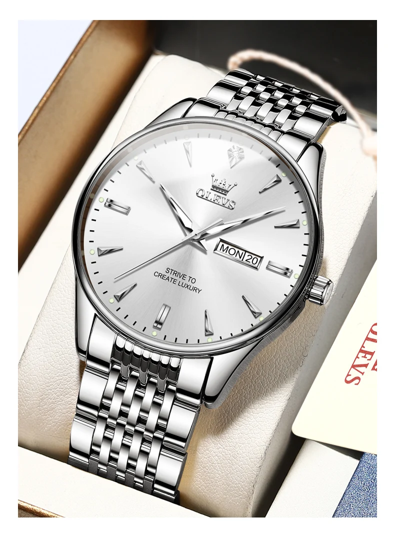 OLEVS 2929 Herrenuhr, einfache Original-Marken-Quarzuhr, wasserdicht, leuchtende Uhr für Männer, Dual-Kalender-Display, Herrengeschenke