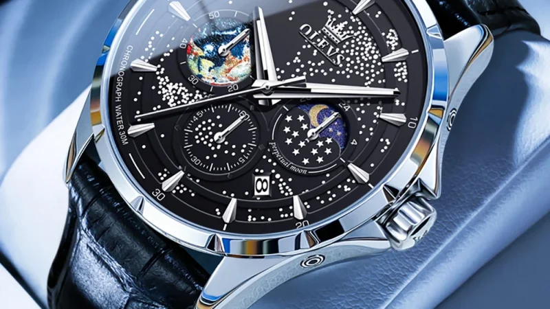 Olevs Herren uhren multifunktion ale Original Quarz Armbanduhr wasserdichte Leder Leucht uhr für Mann Chronograph Mondphase