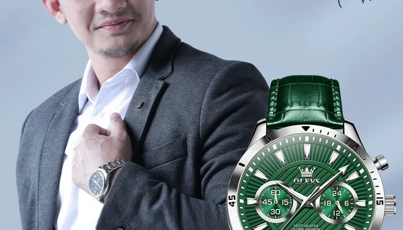 OLEVS Herrenuhren, Top-Marke, junge Mode, Original-Quarz-Armbanduhr, wasserdichtes Leder, leuchtender Chronograph, 24-Stunden-Uhr
