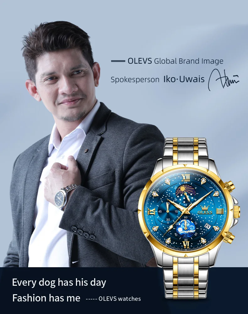 OLEVS Luxury Luminous Starry Sky Dial Men’s Watches Moon Phase Waterproof Original Quartz Watch for Male Wristwatch Chronograph