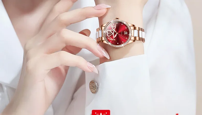 Olevs 6686 Liebe Zifferblatt Luxus mechanische Uhr für Frauen Keramik Stahl armband wasserdichte Armbanduhr Diamant Auto Datum Frau Uhren