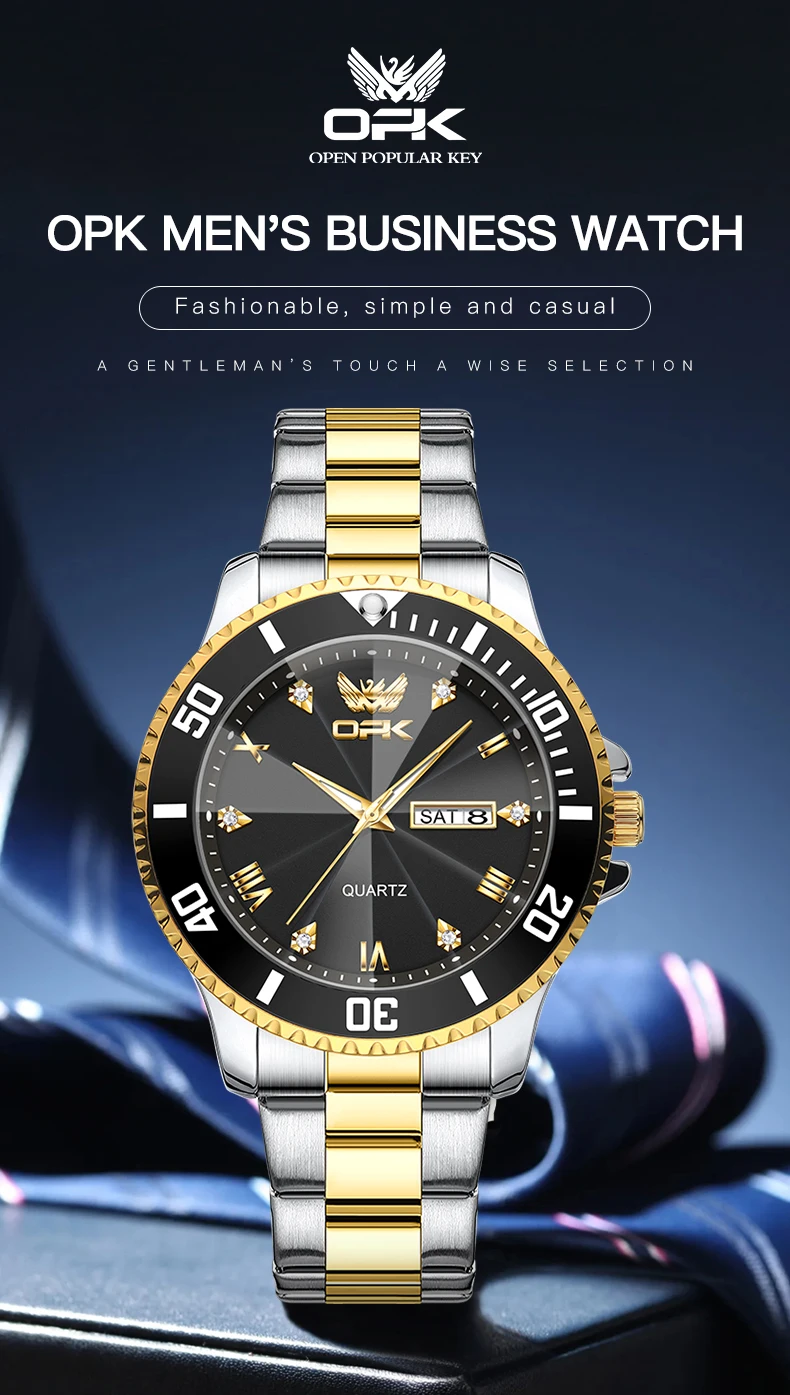 Opk 8171 Herren uhren einfache lässige Original Quarzuhr wasserdicht Edelstahl leuchtend Dual Kalender Display reloj