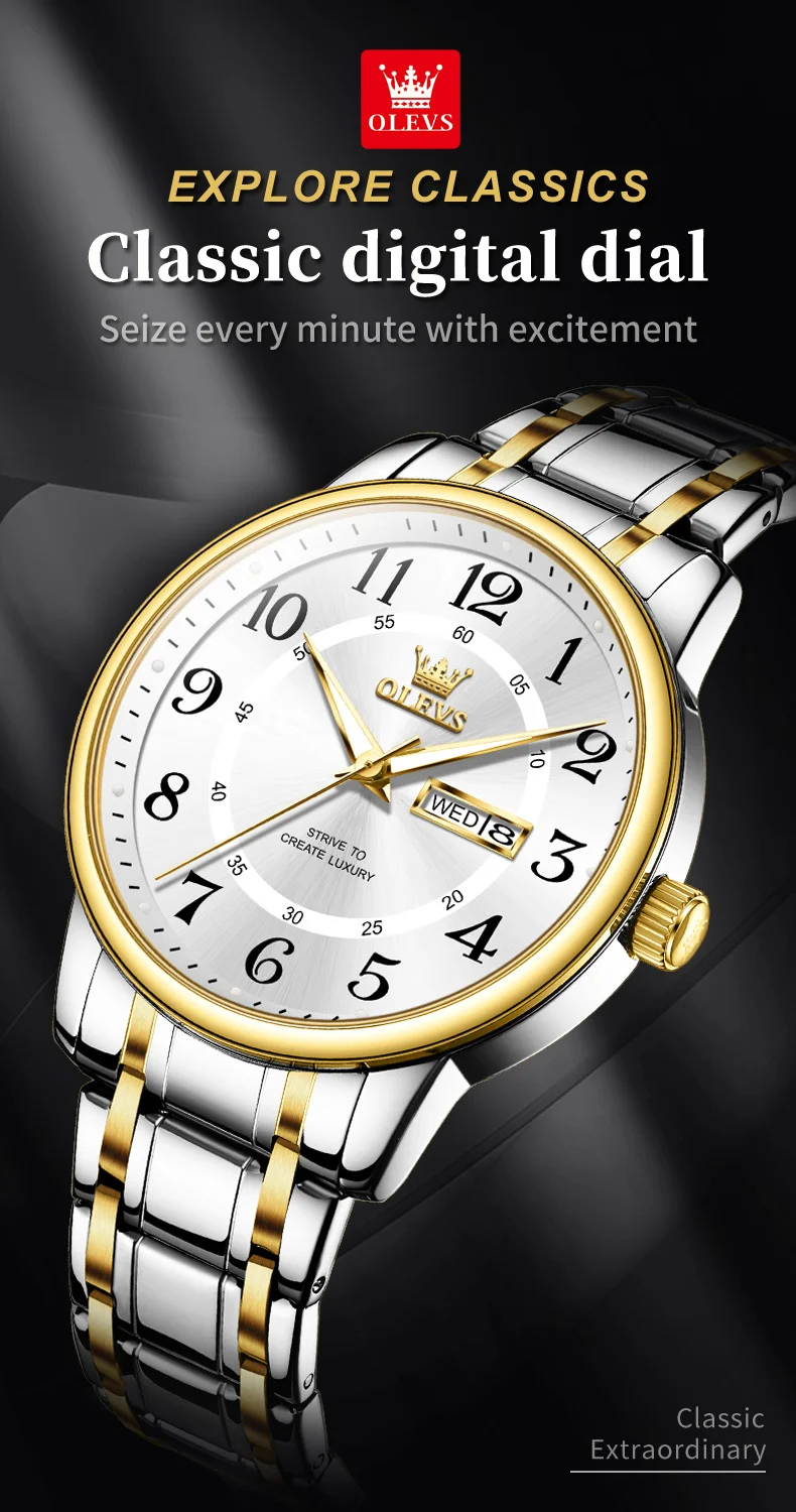 Olevs Herren uhren einfache Original Quarz Armbanduhr römische Ziffer Zifferblatt Datum Woche Anzeige wasserdicht leuchtenden Edelstahl