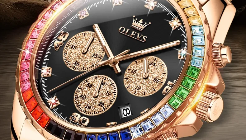 Uhr für Männer olevs Regenbogen Edelstein Lünette Geschäft Luxus Top Marke Quarzuhren wasserdichte Sport uhren reloj hombre