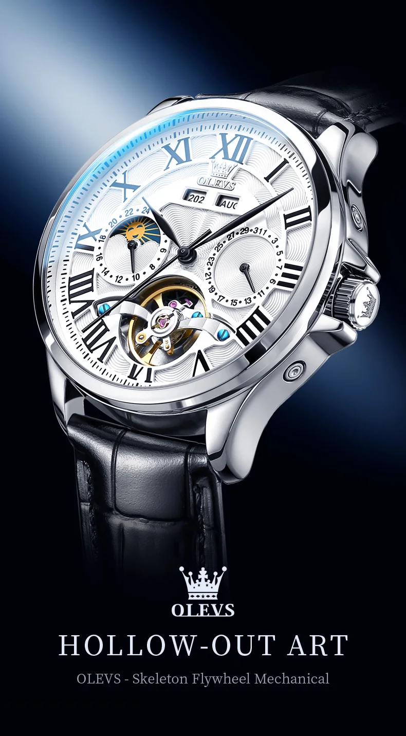 OLEVS 7013 Herrenuhr Original Wasserdicht Multifunktionale Leuchtende Automatische Mechanische Uhr Mondphase Uhren Luxus Männer