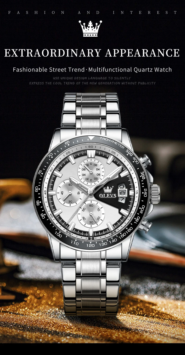 Olevs Herren uhren Top Marke klassische Original Quarzuhr für Mann wasserdichten Edelstahl Lunminous Chronograph Kalender