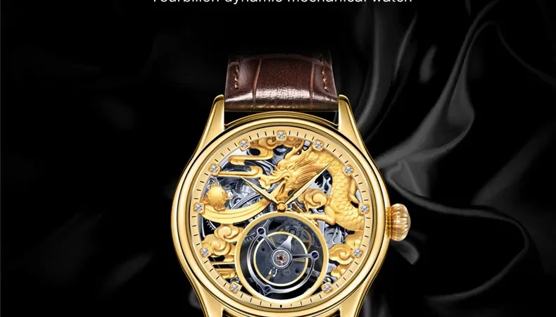 Top Marke Luxus Original Tierkreis Drachen Skelett Tourbillon mechanische Uhren Herren mechanische Hand Winduhr 30m wasserdicht