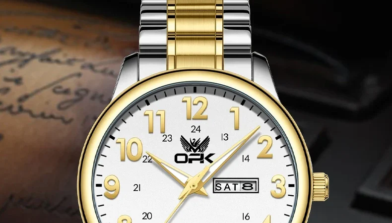 OPK 8176 Uhr für Herren, einfache Original-Quarz-Armbanduhr, wasserdicht, leuchtender Edelstahl, Reloj Hombre, Datums- und Wochenanzeige