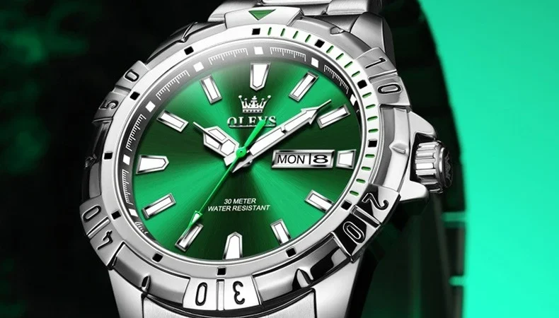 Olevs 5560 Quarz Business Uhr Geschenk Edelstahl Uhren armband Rund zifferblatt Wochen anzeige Kalender