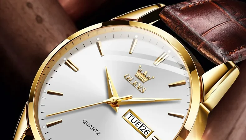 Olevs klassische Quarzuhr für Männer wasserdichtes Leder armband Kalender Sport Business Herren Quarz Armbanduhr Top Marke