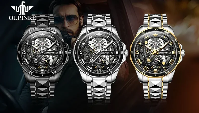 OUPINKE 3178 herren Uhr Original Marke Automatische Mechanische Armbanduhr Wasserdicht Leucht Hohl bewegung Uhren Luxus Männer