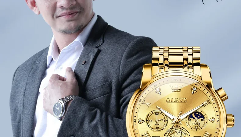 Olevs Uhren für Herren Mode multifunktion ale Chronograph Mondphase 24 Stunden Original Quarz wasserdichte Automatik uhr