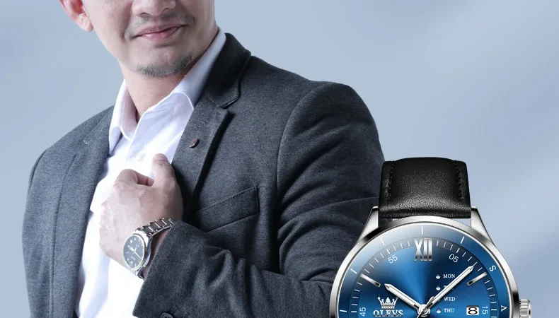 OLEVS Herrenuhren, minimalistisch, modisch, Original-Quarzuhr für Herren, bequemes Lederarmband, wasserdicht, leuchtend, Datum, Woche