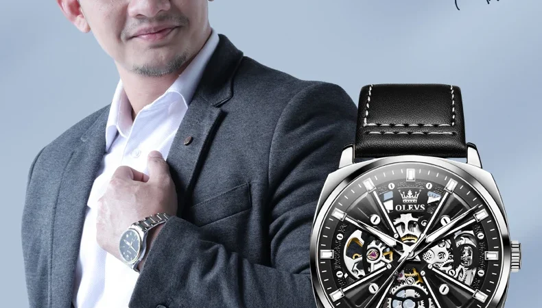 OLEVS Herrenuhren, modisch, aushöhlen, Rubin, automatisch, mechanisch, Original-Armbanduhr, wasserdicht, leuchtend, antiseismisch