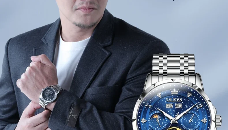 OLEVS Original Marke herren Uhren Mond Phase Starry DiskWasserdichte Multifunktionale Leuchtende Voll Automatische Mechanische Uhr ﻿
