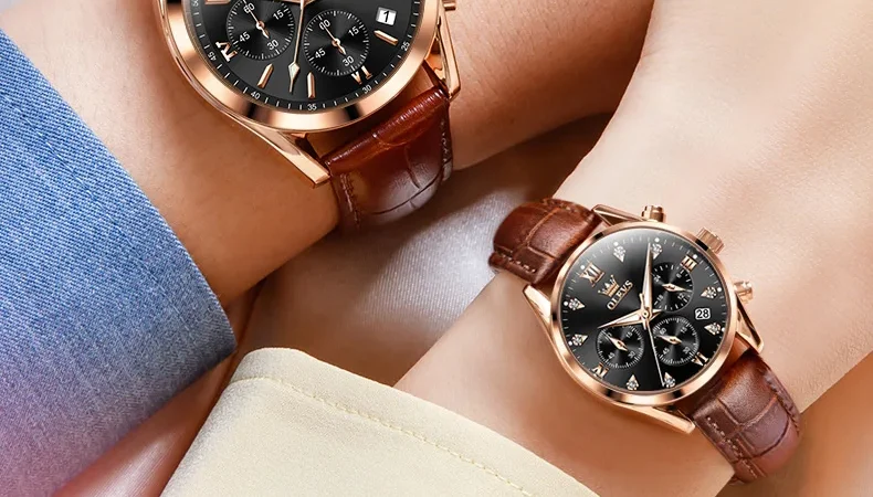 Olevs Paar Uhr für Männer Frauen wasserdichte Quarz Armbanduhr Männer Frauen Leder armband Chronograph Design Liebhaber Uhr Geschenke
