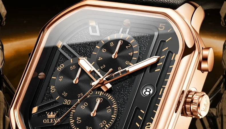 OLEVS 9950 Herrenuhr Original Top Marke Quadratische Quarz-armbanduhr Wasserdichte Lederband Sport Uhr Männliche Reloj Uhr Für Männer