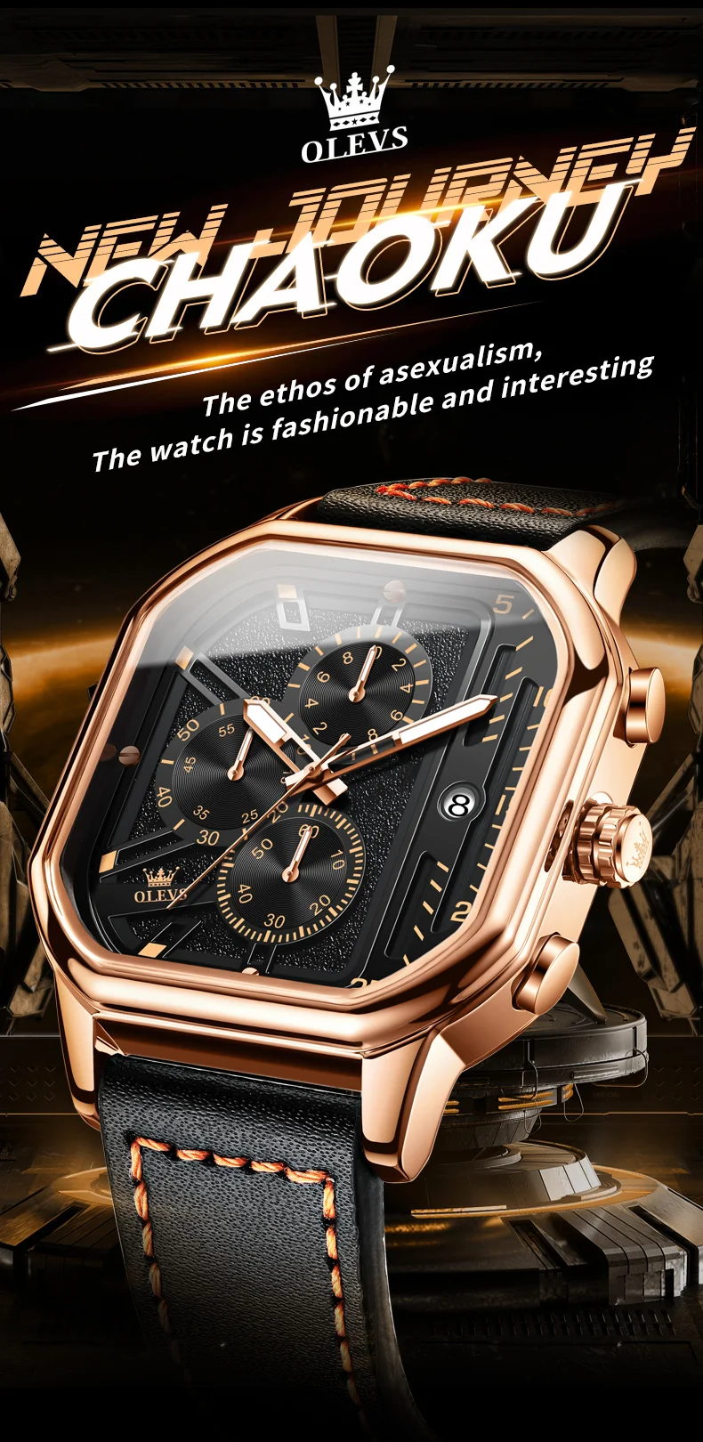 OLEVS 9950 Herrenuhr Original Top Marke Quadratische Quarz-armbanduhr Wasserdichte Lederband Sport Uhr Männliche Reloj Uhr Für Männer