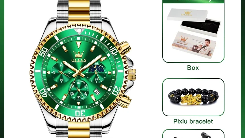 OLEVS Herrenuhren Top-Marke Luxusuhr für Herren Original wasserdichter Edelstahl Chronograph Mondphase Datum Rota Zifferblatt