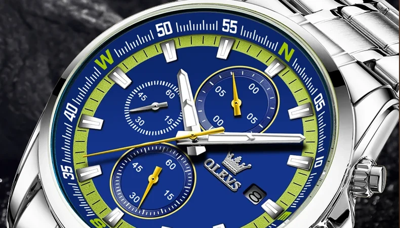 OLEVS Herrenuhren, lässig, modisch, Original-Quarzuhr für Herren, Edelstahl, wasserdicht, leuchtender Chronograph, Datum, 2023, Neu
