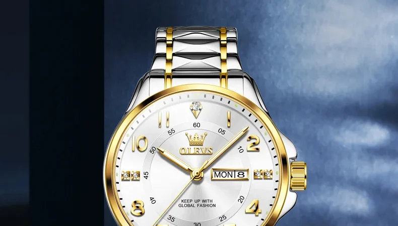 OLEVS 2910 Herrenuhren, klassische Business-Original-Quarzuhr für Herren, Edelstahl, leuchtend, wasserdicht, Kalenderuhr