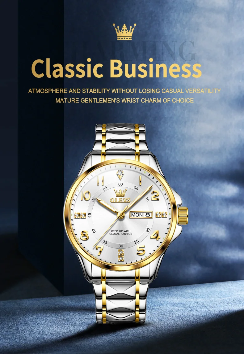 OLEVS 2910 Herrenuhren, klassische Business-Original-Quarzuhr für Herren, Edelstahl, leuchtend, wasserdicht, Kalenderuhr