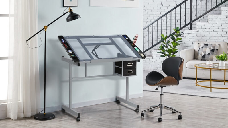 Zeichentisch Schreibtisch Höhenverstellbar mit Glasplatte